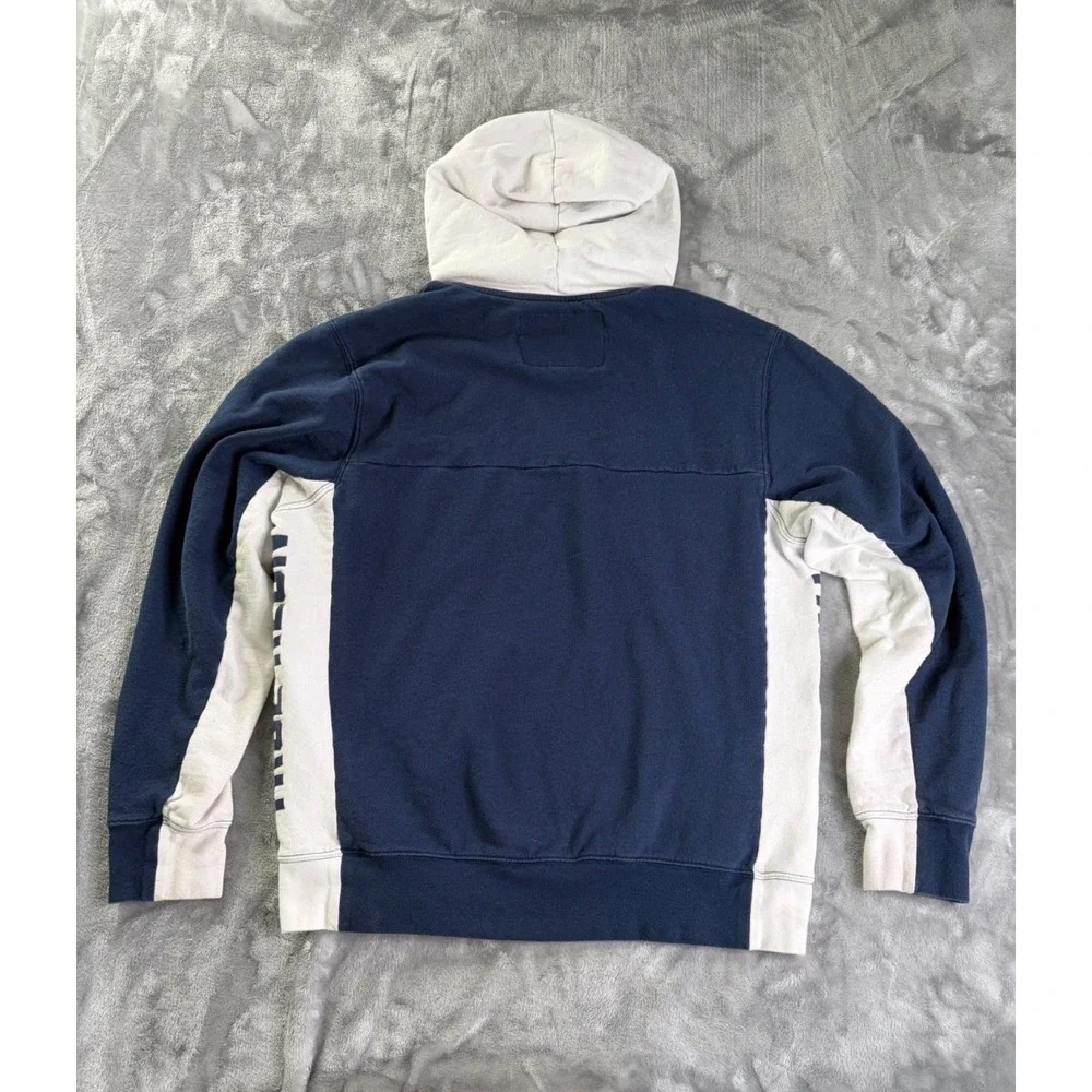 True Religion Mens L Blue Hoodie Screen Printed Graphic Y2K Side Print Sellout